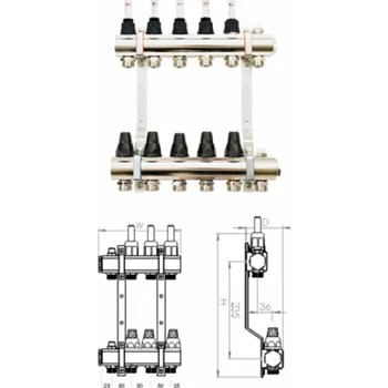 rozdělovač topení SiGMA-Li Mosazný rozdělovač s termostatickým ventilem a průtokoměrem 309x346x87mm - RMZTP-5