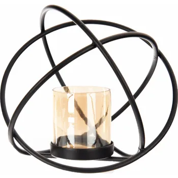 Svícen Svícen sklo/kov černý 11x11x8 cm