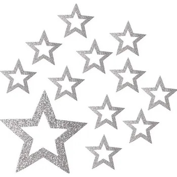 Vánoce Hvězdy s glitrem 5 cm, 12 ks stříbrné 30036