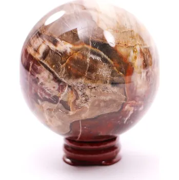 Drahý kámen Magieprirody.cz Koule Zkamenělé dřevo 442 g - 68 mm + dřevěný podstavec #A294