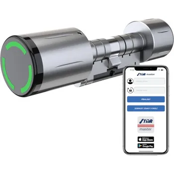 Vložka do dveří Elektronická vložka STAR Smart (Elektromechanická vložka STAR Smart jednoduše nahradí stávající mechanickou vložku ve dveřích a umožňuje odemykání smartphonem nebo čipem.)