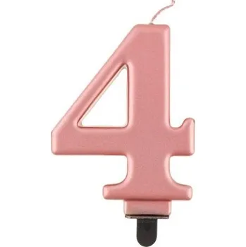 Dortová svíčka Svíčka číslice 4 metalická Rose Gold 8 cm