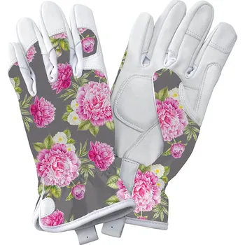 Rukavice Kožené rukavice Premium (pivoňky)-šedé-dámské Velikost: S (dámské)