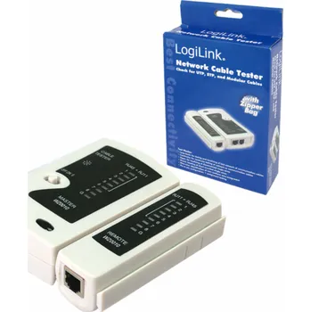 Tester kabelu LogiLink Tester kabelů pro konektory RJ11, RJ12, RJ45 s jednotkou? dálkový ovladač WZ0010