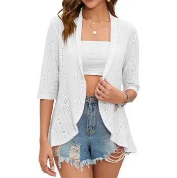 Dámský svetr Dámský letní cardigan s 3/4 rukávem s perforací Barva: Bílá, Velikost: XL