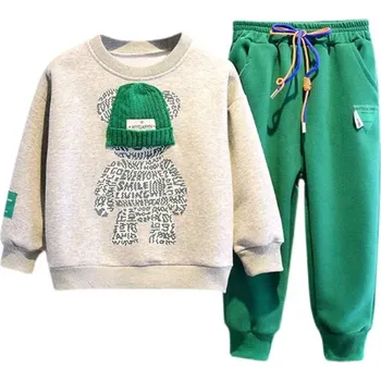 Velmi pohodlná a designová dětská tepláková souprava (vel. od 90 - 150) Barva: béžová mikina + zelené kalhoty, Velikost: 100 (2-3 roky)