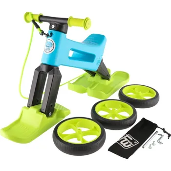 Odrážedlo Odrážedlo FUNNY WHEELS Rider SuperSport YETTI 3v1 modré světlé/limetkové s popruhem, lyžemi a tichými koly