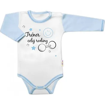 Kojenecký body Body dlouhý rukáv s vtipným textem Baby Nellys, Trenér celej rodiny, Velikost koj. oblečení 68 (3-6m)