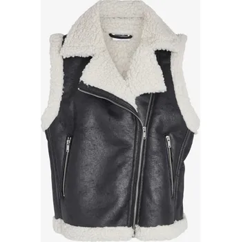 Noisy May Hailey s kožíškem černá Dámská vesta Noisy May Hailey s kožíškem černá