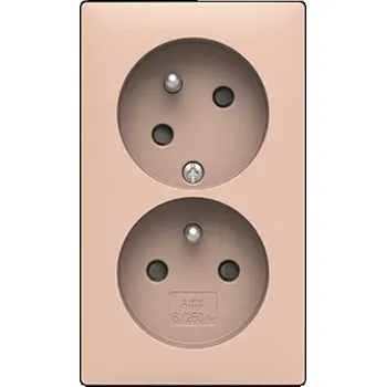 Elektrická zásuvka 5513T-C02357 142 Zásuvka dvojnásobná, s clonkami, s natočenou dutinou, pudrová / bílá, Zoni, ABB