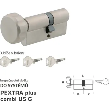 Stavebniny DK - PEXTRA plus combi US G - s knoflíkem D 70 + V 65 mm, knoflík na delší straně NP - Nikl perla