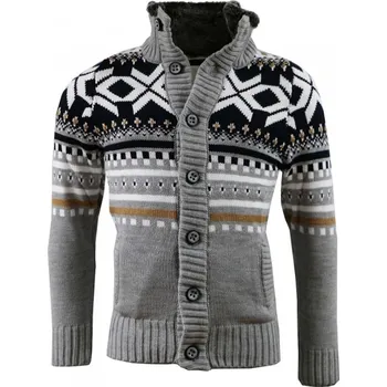 Pánský svetr CARISMA svetr pánský 7011 límec s kožíškem zapínání na knoflíky 5XL tmavě šedá