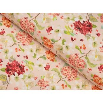 Dekorační látka PML-091 Hortenzie a lilie na růžovém - šířka 150 cm