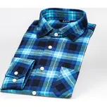 Pánská košile LUIZ BRUNO 174 flanelová, modro-tyrkysové káro, dlouhý rukáv, regular fit, vel. 50