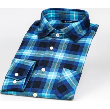 Pánská košile Pánská košile LUIZ BRUNO 174 flanelová, modro-tyrkysové káro, dlouhý rukáv, regular fit, vel. 50