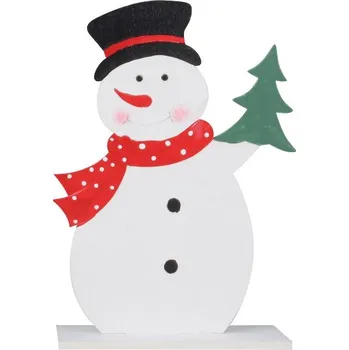 Vánoce Sněhulák v klobouku dřevěný na postavení 14 x 18 cm 30015