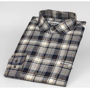 Pánská košile Pánská košile GREED flanelová, béžovo-modrá károvaná SDF383, dlouhý rukáv, vel. 47/48