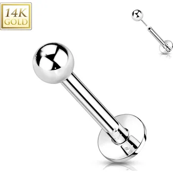 Piercing Atreya Bezzávitová labreta ze 14kt zlata s kuličkou Ivie, AU 585/1000 Barva: Bílé zlato, Velikost: 1 mm