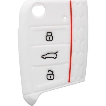 COVERKEYS Obal na klíč, kryt klíče Volkswagen Touran II (od roku 2015>) silikonový, bílý s červeným proužkem