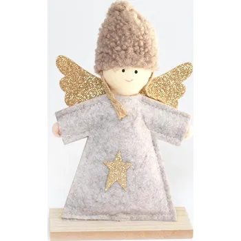 Anděl filcový s čepičkou, šedý, 20 x 13 cm
