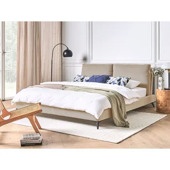 Postel Postel taupe manšestrové čalounění 180 x 200 cm s roštem hrubě vyztužené čelo postele ložnice Beliani