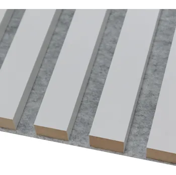 Obklad Lamele 3D VZOREK - Akustický panel - BÍLÝ | ŠEDÝ akustický podklad - ROZMĚR VZORKU: 200 x 100 mm
