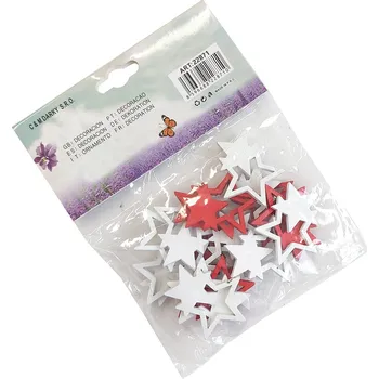 Vánoční dekorace Dřevěný výsek hvězda - bílá a červená - 18 ks