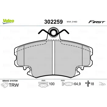 Brzdová destička Sada brzdových destiček, kotoučová brzda VALEO 302259