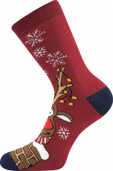 Dámské ponožky BOMA Vánoční ponožky se sobem Rudy vínové