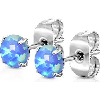 Náušnice Šperky4U Ocelové náušnice s modrými opály 4 mm - OPN1672-OP05-04