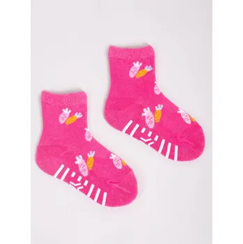 ABS ponožky capáčky YO SKA0020 PROTISKLUZOVÉ růžové s mrkvičkami velikosti ponožek: 11-12 ( EUR vel. 17-19)