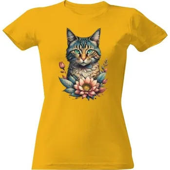 Dámské tričko Tričko s potiskem Kočka s květinou dámské
