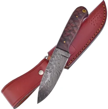 Bojový nůž Nůž CHISELED damašková ocel s koženým pouzdrem