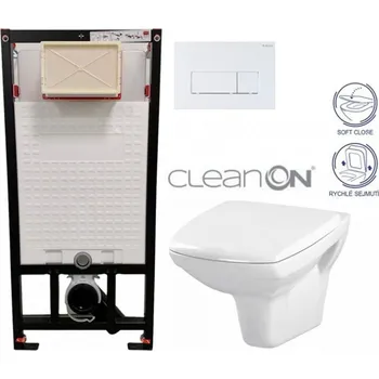 Klozet DEANTE Podomítkový rám, pro závěsné WC mísy + SLIM tlačítko bílé + WC CERSANIT CLEANON CARINA + SEDÁTKO CST_WC01 A51P CA2