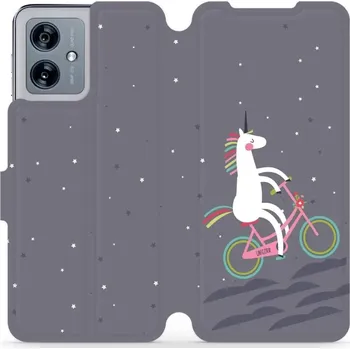 Pouzdro na mobilní telefon Flipové pouzdro Mobiwear - Motorola Moto G54 5G / Moto G54 5G Power Edition - V024P Jednorožec na kole (Knížkové flip pouzdro, obal, kryt na mobil Motorola Moto G54 5G / Moto G54 5G Power Edition - V024P Jednorožec na kole, materiál Umělá kůže + TPU -)