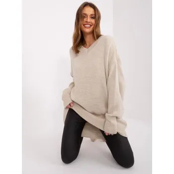 Dámský svetr Dámské šaty oversize pletené RUE PARIS béžové