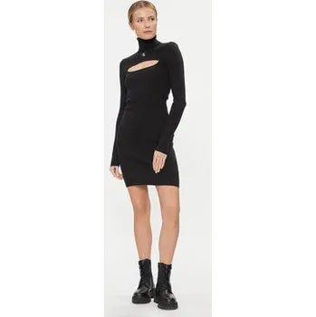 Dámské šaty Calvin Klein Jeans Úpletové šaty 2 In 1 Tight Ls Sweater Dress J20J222515 Černá Slim Fit M