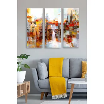 Bytová dekorace ASIR Obraz na MDF 3ks MĚSTO NAD ŘEKOU 20 x 50 cm