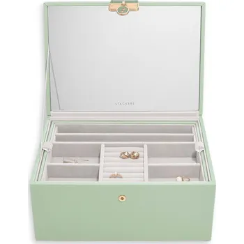 Šperkovnice Luxusní šperkovnice se zrcadlem Stackers Luxury Classic Sage Green | zelená 76285