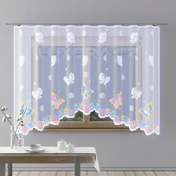 Okenní dekorace Dětská záclona KYTIČKY A MOTÝLCI oblouk - 150 x 300 cm