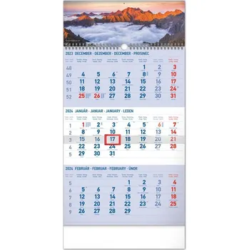 Kalendář Nástenný kalendár 3-mesačný Tatry modrý - so slovenskými menami 2024, 29,5 x 43 cm