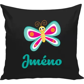 Polštář Polštář černý 40x40 cm Motýlek se jménem