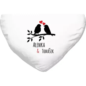 Polštář Polštář srdce 40x35 cm Ptáčci na větvi - vlastní jména
