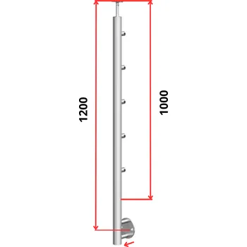 Zábradlí Hahn Steel Konfigurátor - nerezový sloupek O42,4mm - 5 x výplň O12mm, AISI 304 - brus, boční kotvení Typ držáku madla: Model 0718.242 - kulaté madlo ⌀42,4mm, Výška sloupku - nad podlahou: 1000mm, Parametry sloupku pod úrovní podlahy: 80*200mm