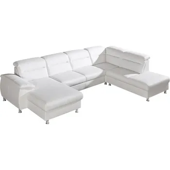 Obývací pokoj Dolmar Rohová sedací souprava Scandi ve tvaru U, pravá kůže Zvolte stranu sed. soupravy: Pravá strana, Vyberte čalounění kůže: Madras 201 white