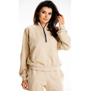 Dámská mikina Volná mikina se zipem M316 Barva: Béžová, Velikost: L/XL