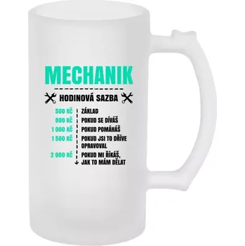 Sklenice Půllitr skleněný matný Hodinová sazba - mechanik