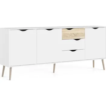 Komoda Široká komoda OSLO 75454 se zásuvkami v bílé barvě s prvky dekoru dub