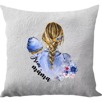 Polštář Polštář bílý 40x40 cm - dlouhý chlup Jsem máma - chlapeček