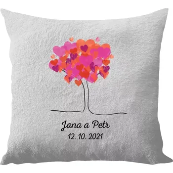 Polštář Polštář bílý 40x40 cm - dlouhý chlup Strom se jmény